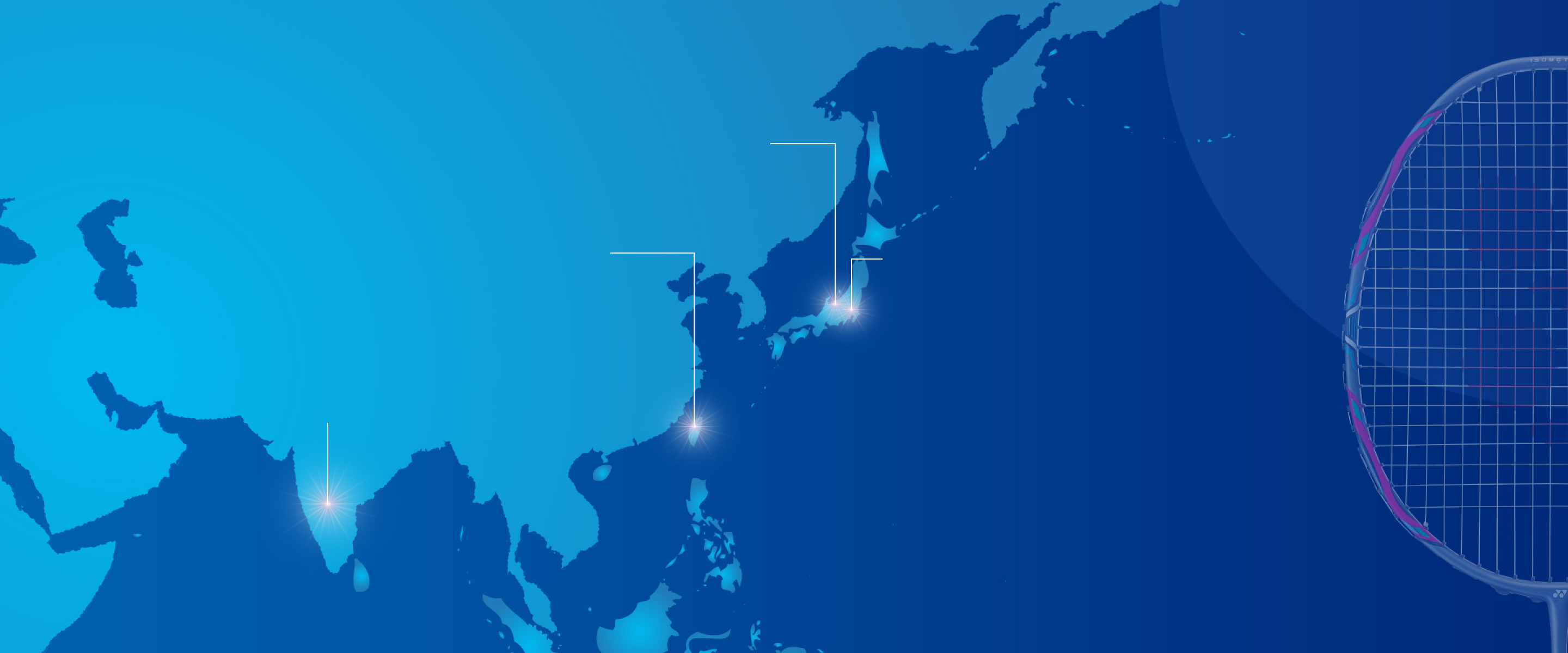 World map with factories in Niigata, Tokyo, India, and Taiwan marked. Links to each factory are provided by buttons placed above the image.